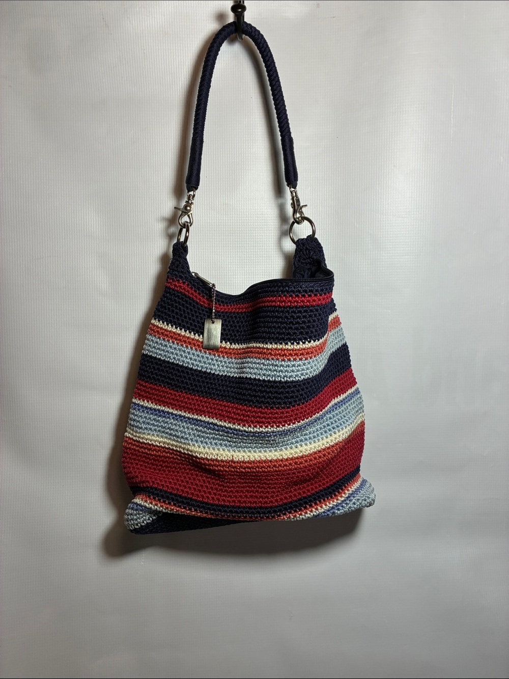 Striped Crochet Tote Bag in Red, White, & Blue - Picture 3 of 11